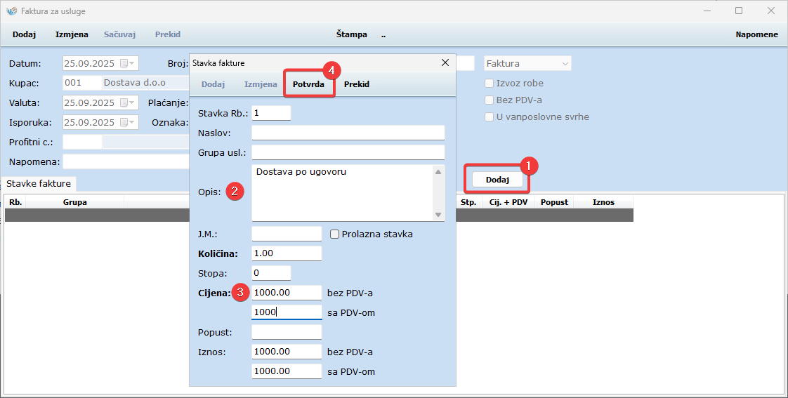 Fakturisanje usluge - Dodavanje stavke.png
